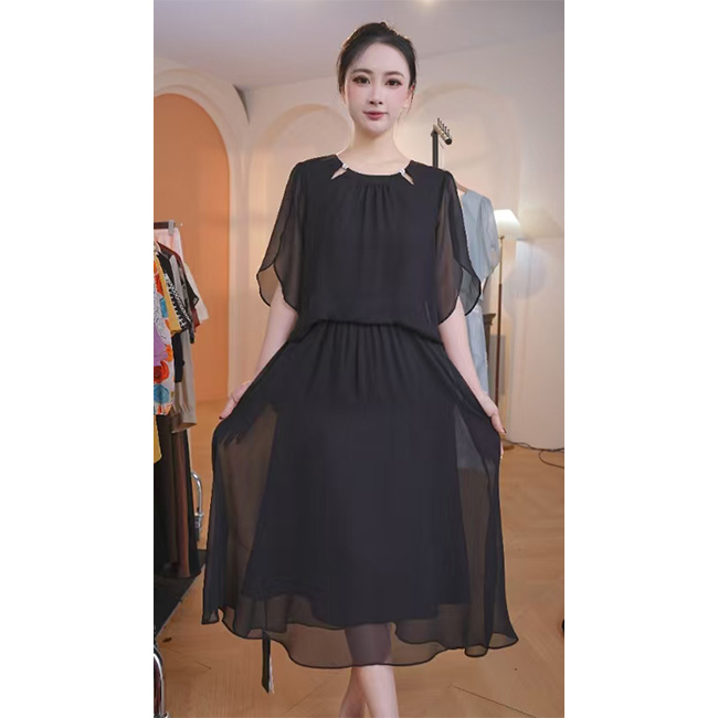 L8609  韩版时尚假两件2025年春夏新款气质宽松显瘦遮肚中长款