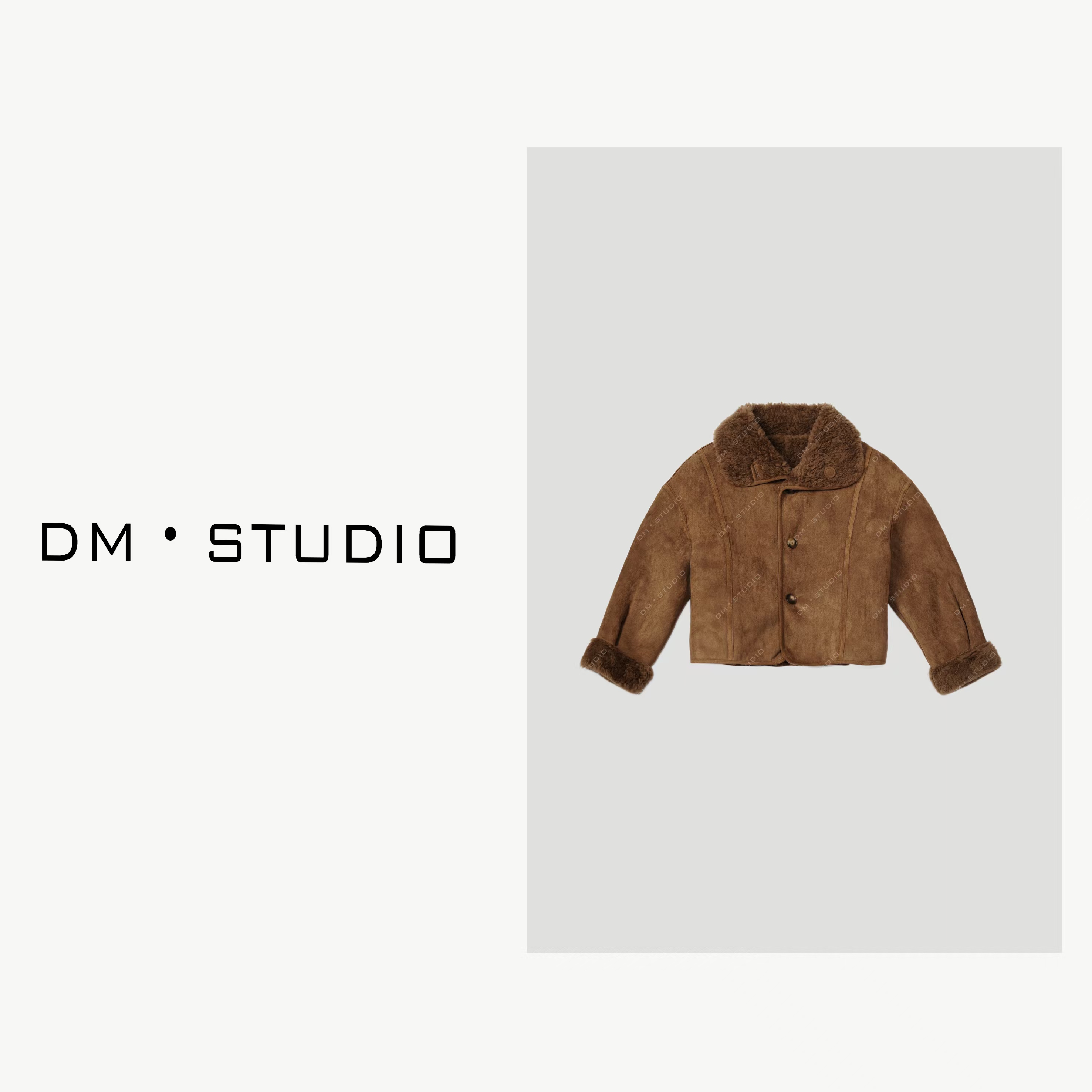 DEDM•STUDIODM/秋冬复古100%绵羊毛复合麂皮绒翻领外套（2883）