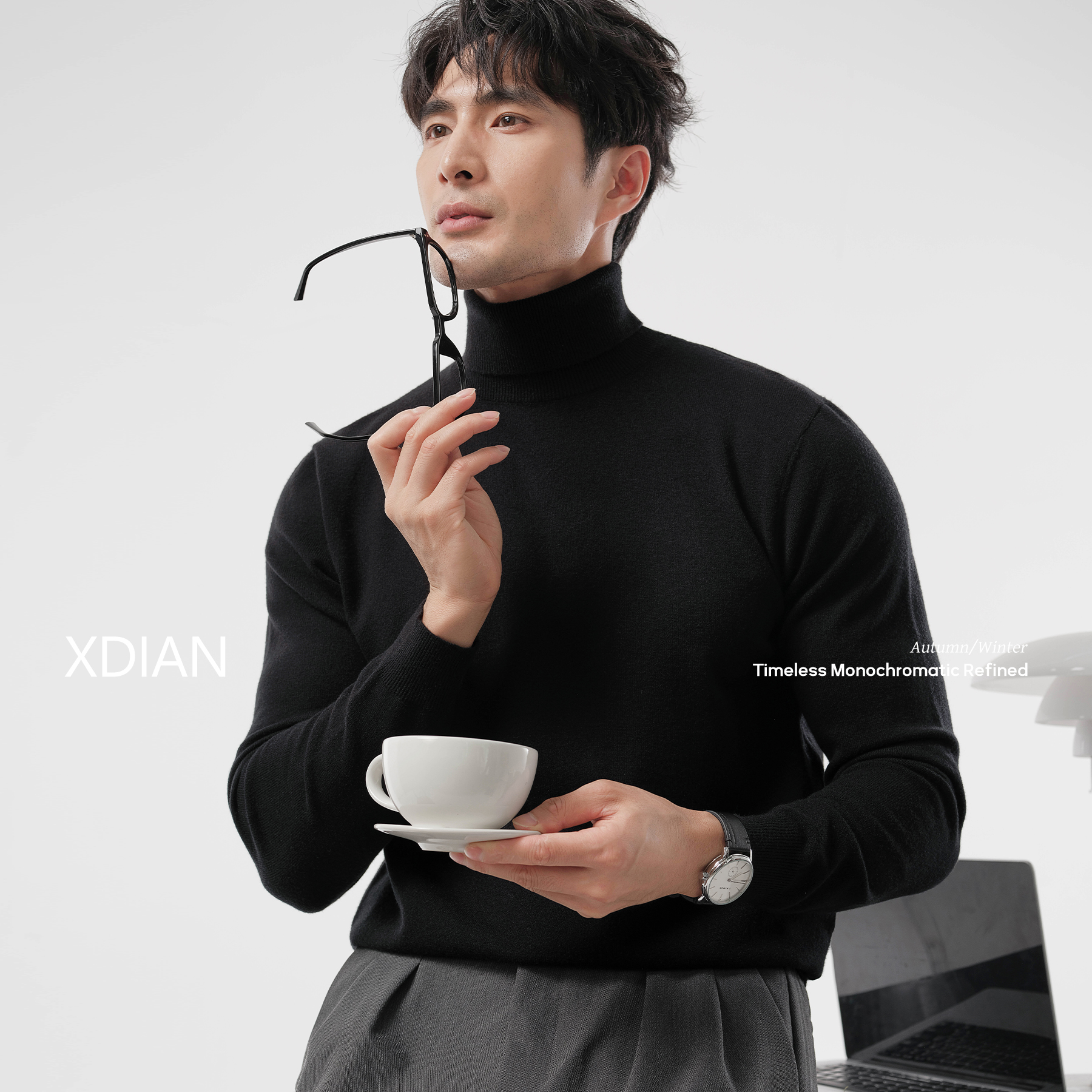 XDIAN/续点高领毛衣秋冬针织打底衫技男士针织长袖上羊毛