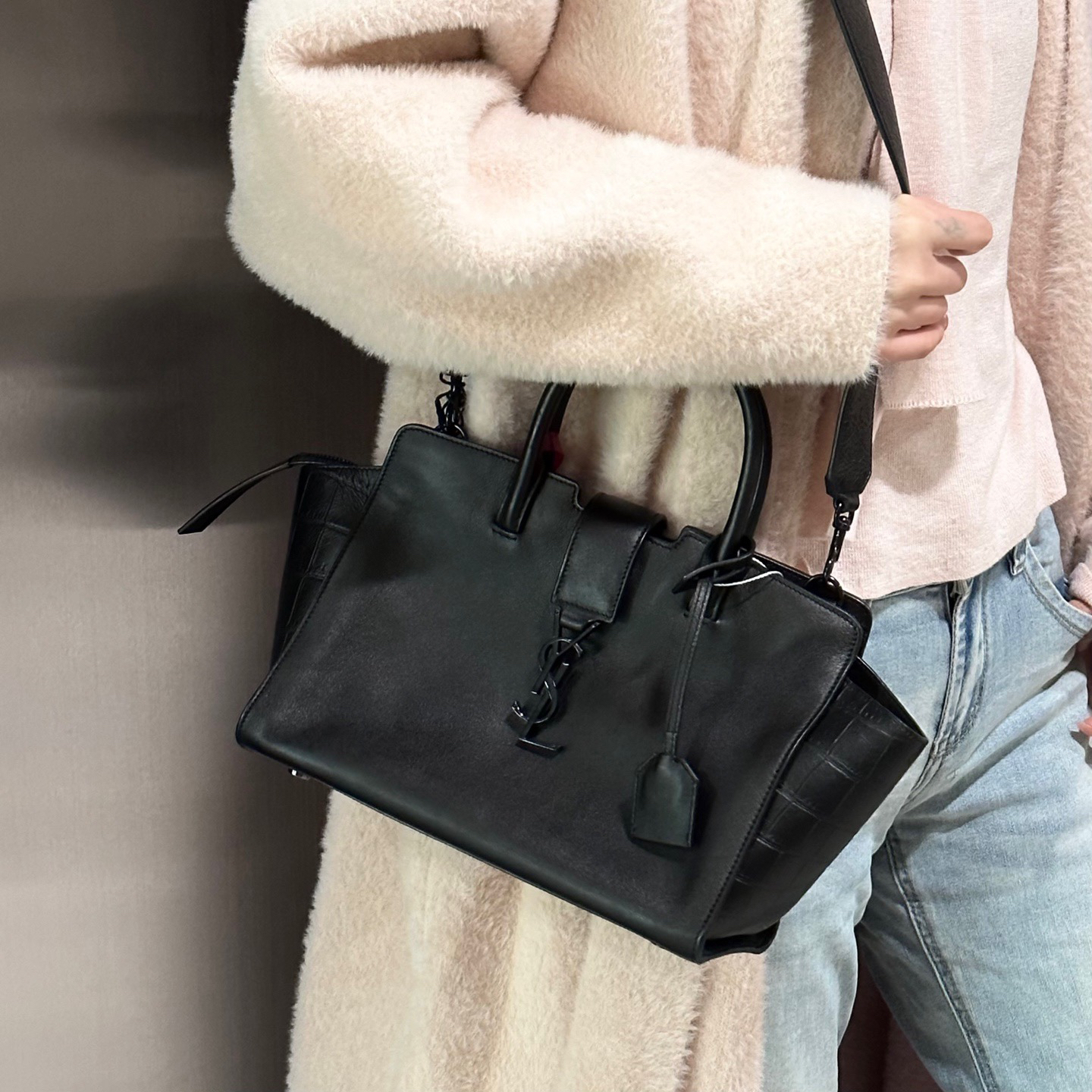 95新 YSL/圣罗兰 ysl so black波士顿斜挎包