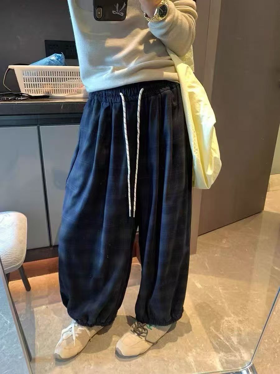 5001灯笼裤格子纯色慵懒风休闲裤