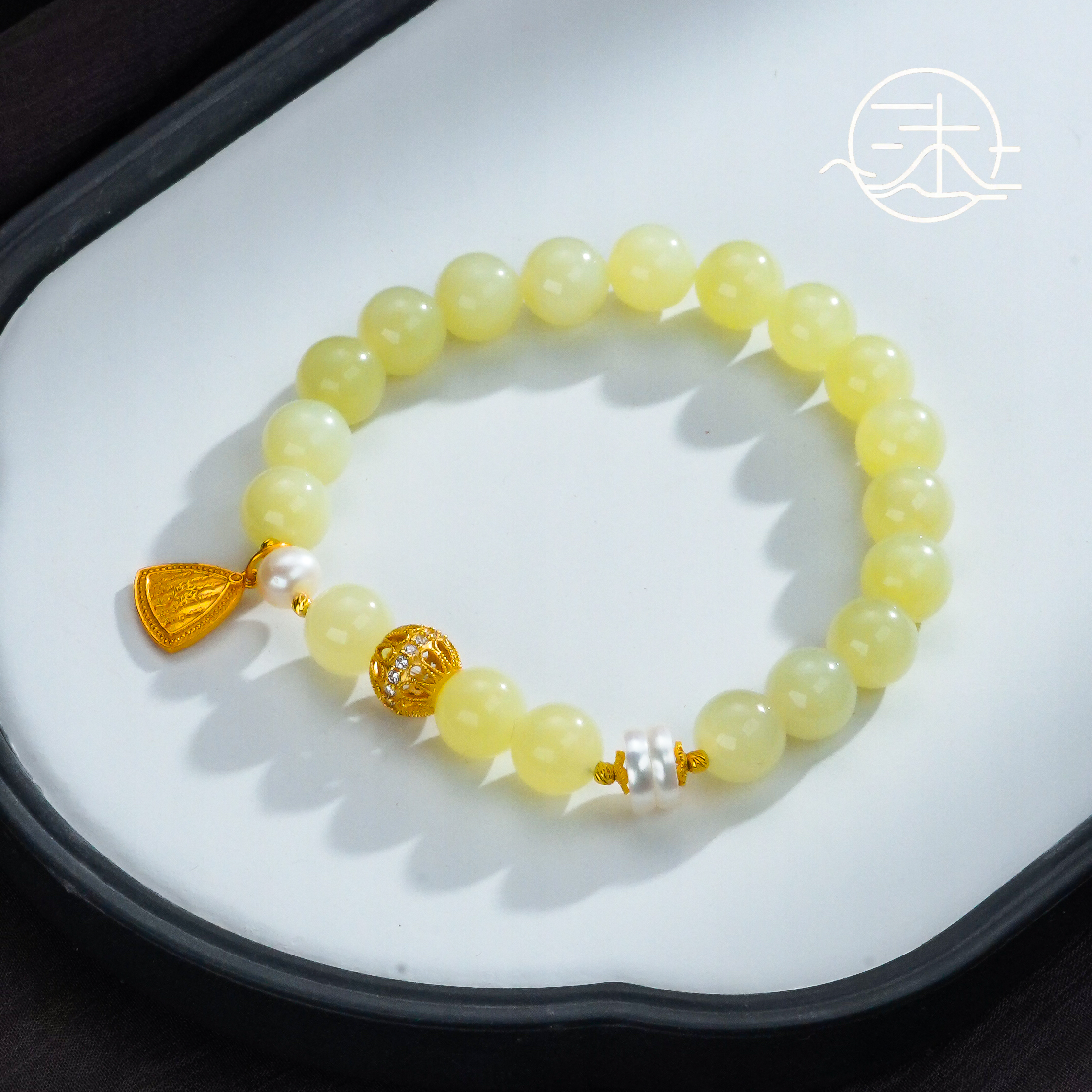 木润【黄口】天然和田玉黄口手串  S925银配件