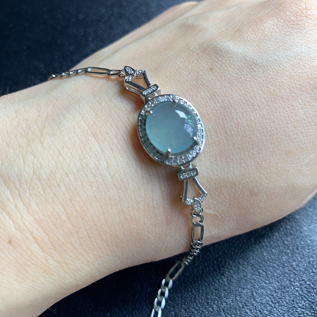 S925银镶翡翠复古精致精美手工天空蓝手链百搭轻奢珠宝蓝色镶嵌