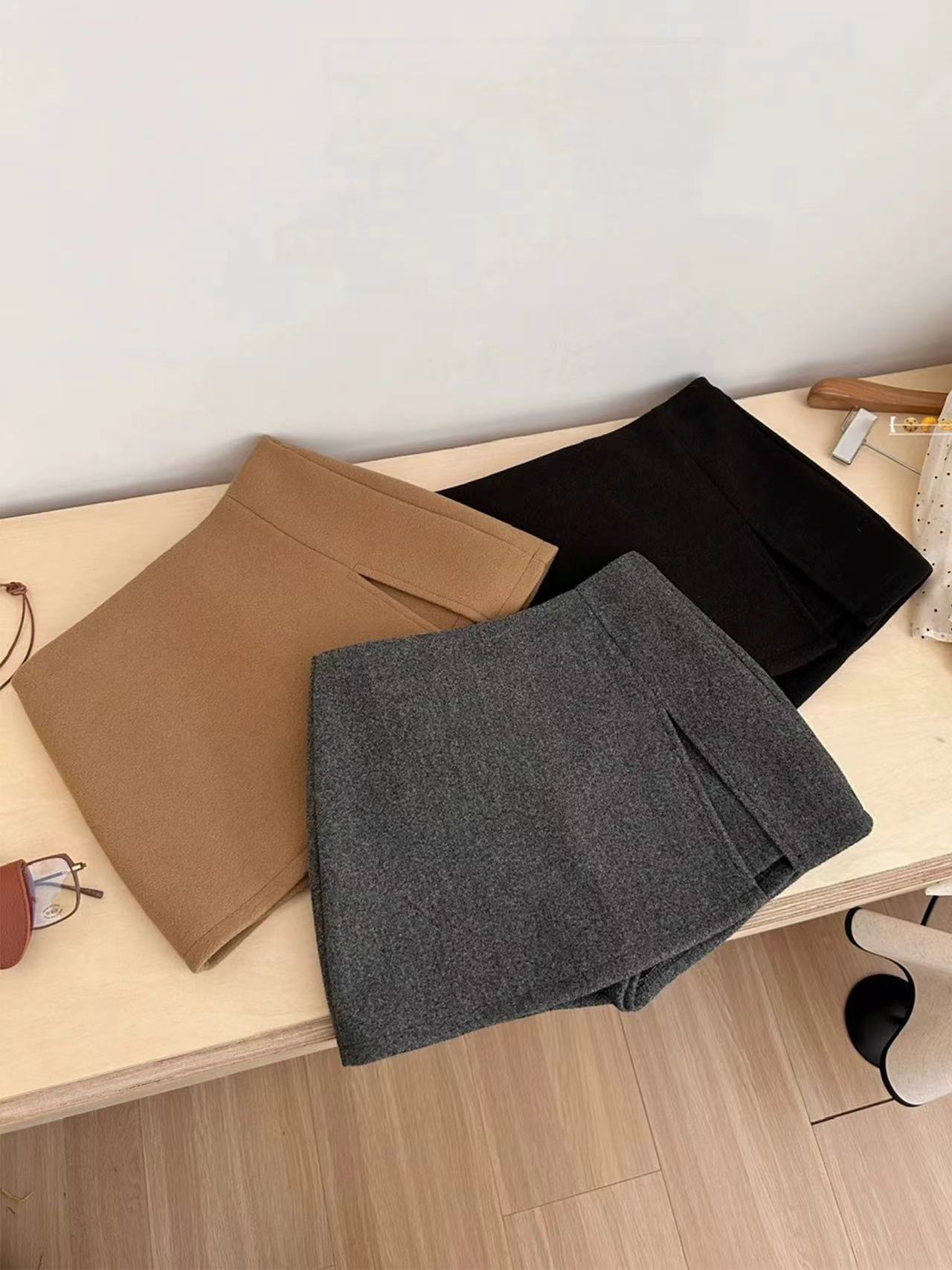 【现货+运费险】毛呢高腰开叉半身裙女2025秋冬厚款防走光a字短裙