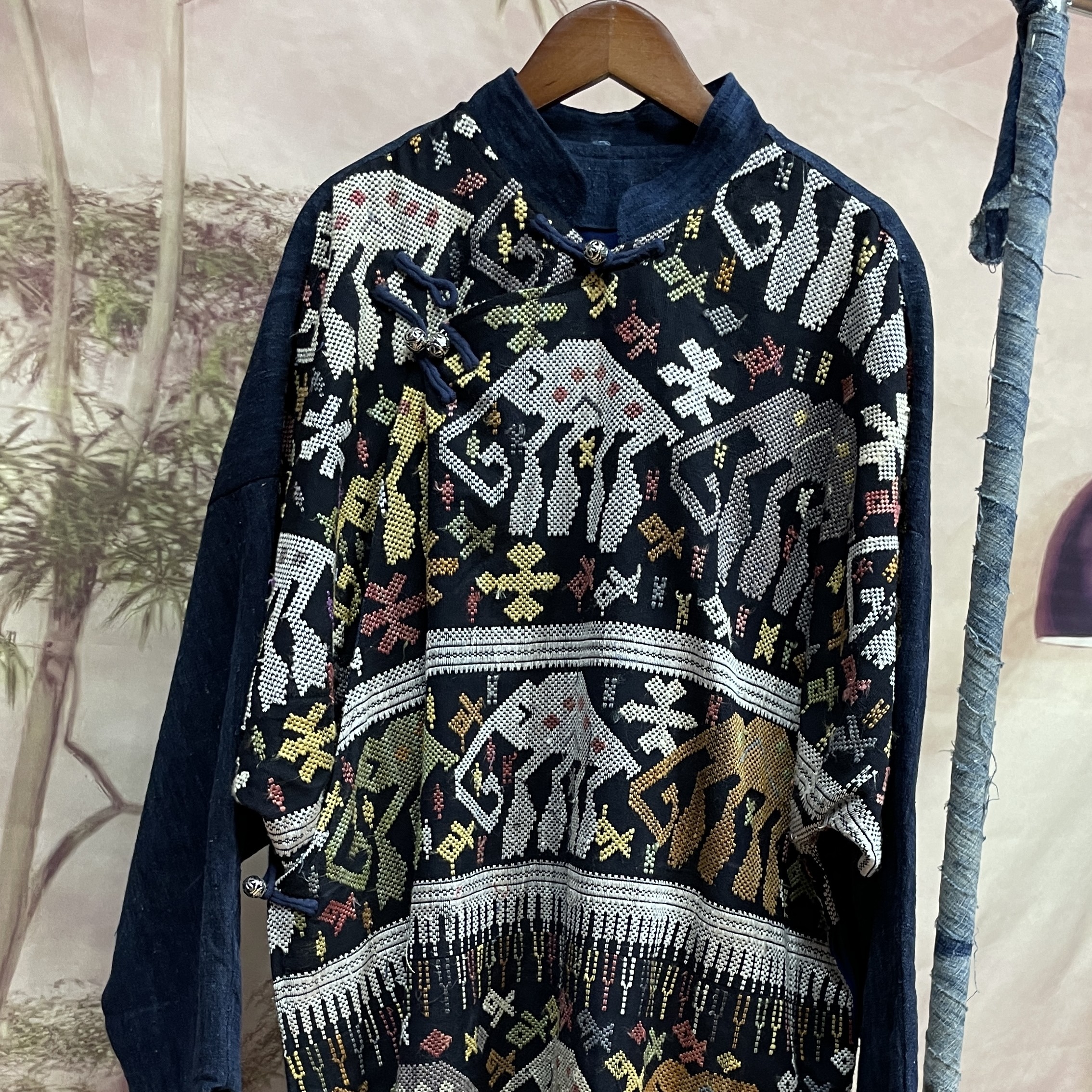 美姿老绣古布斜襟双层袍子