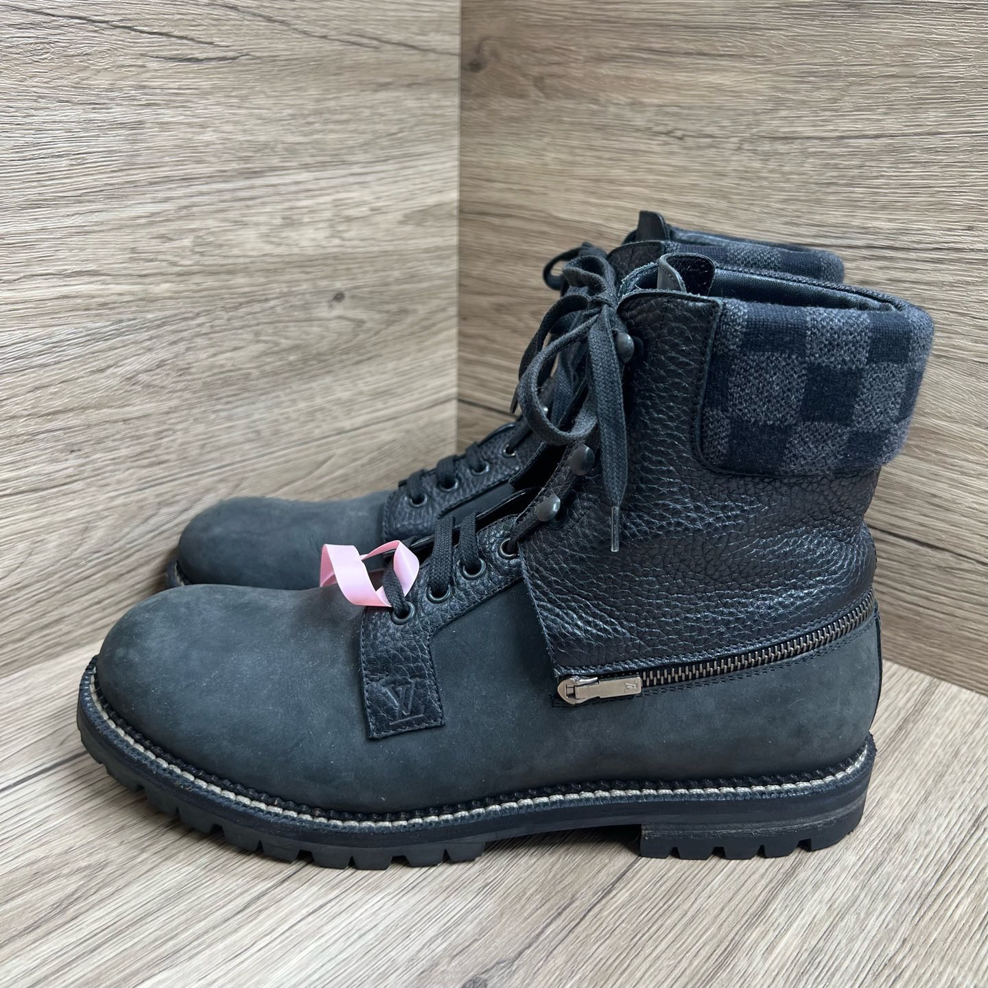 95新 LouisVuitton/路易威登 棋盘格两穿德比短靴 40.5码