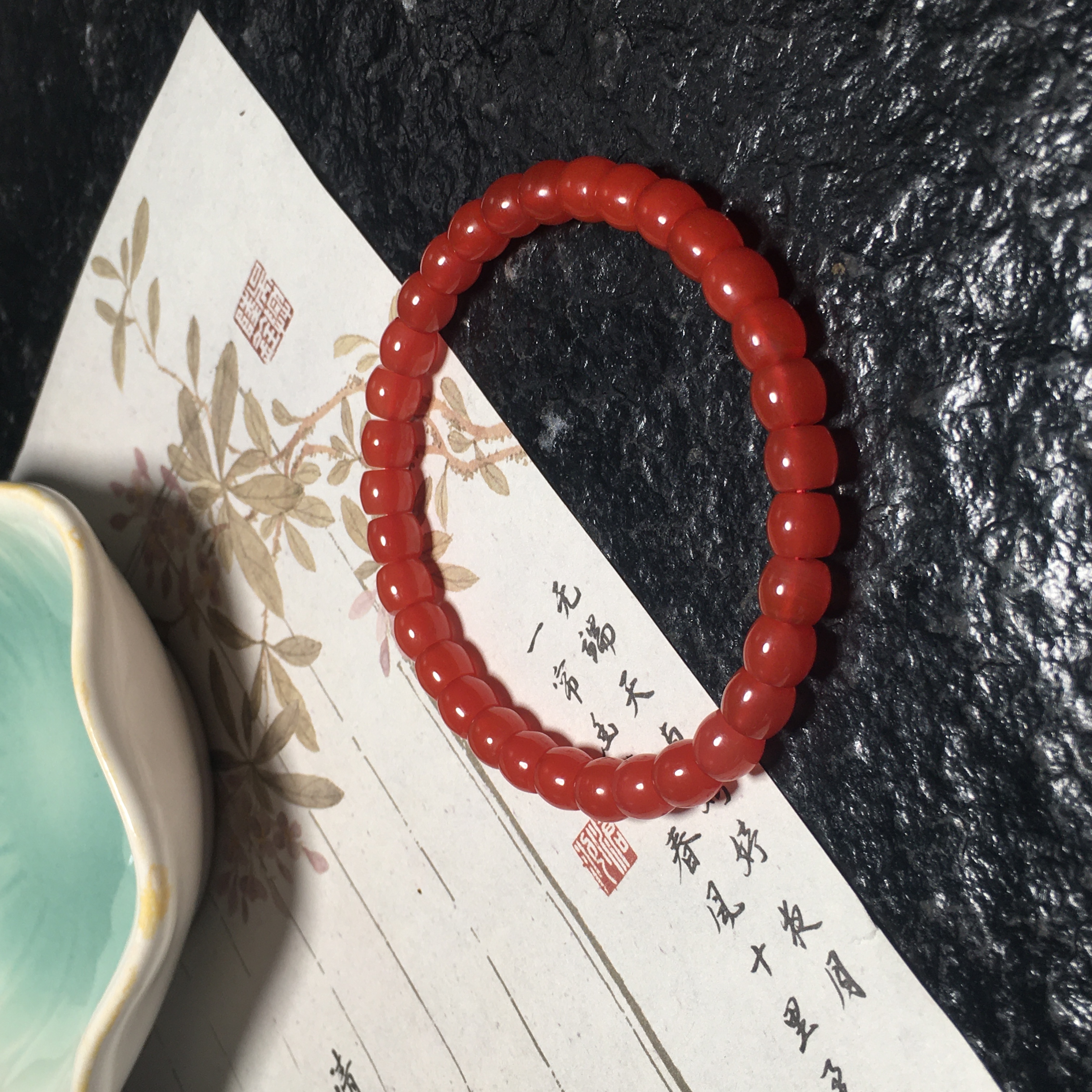 【朱锦南红】天然南红玛瑙单圈直切手串无杂质颜色红润6.5mm13.5g