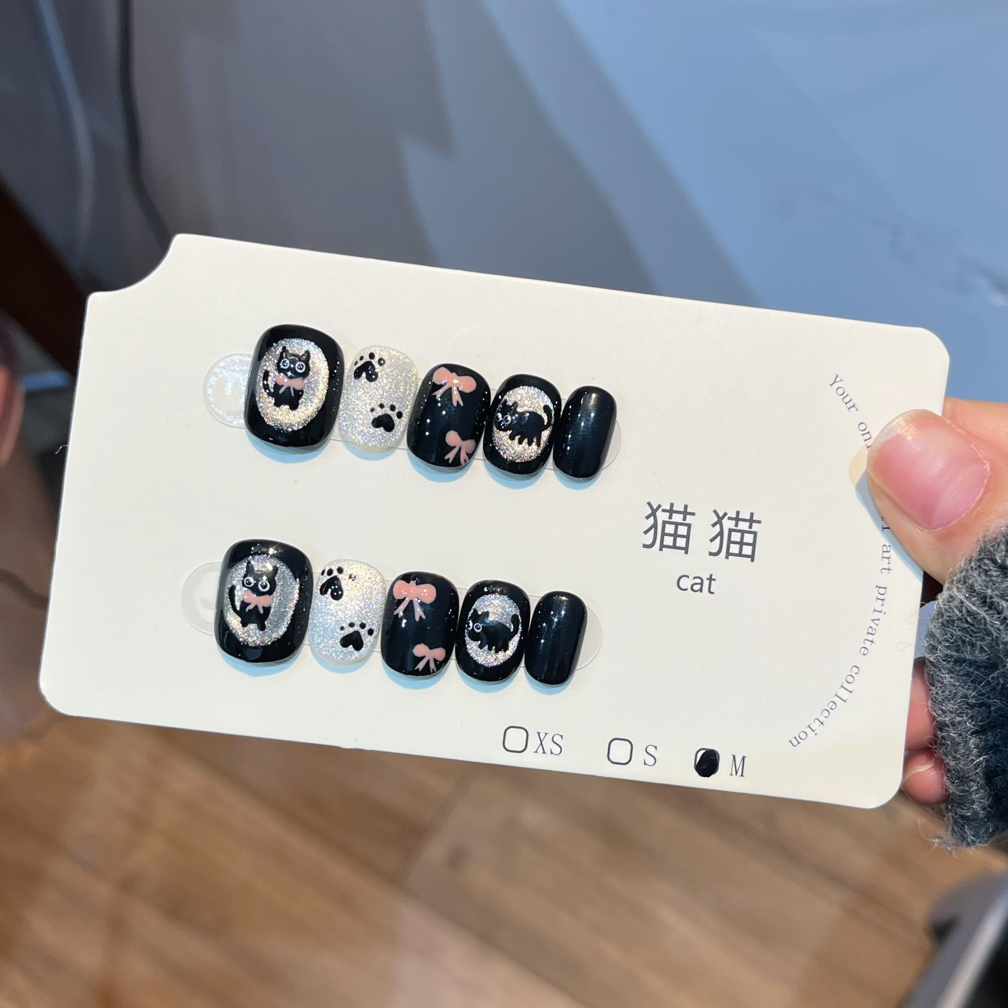 【星际小猫】黑色穿戴甲小猫手绘纯手工穿戴甲显白美甲款式百搭美甲