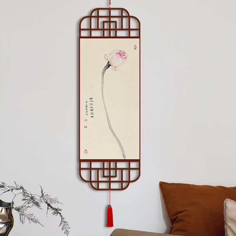 新中式荷花禅意挂画玄关过道挂画竖版客厅装饰画餐厅墙书房壁画