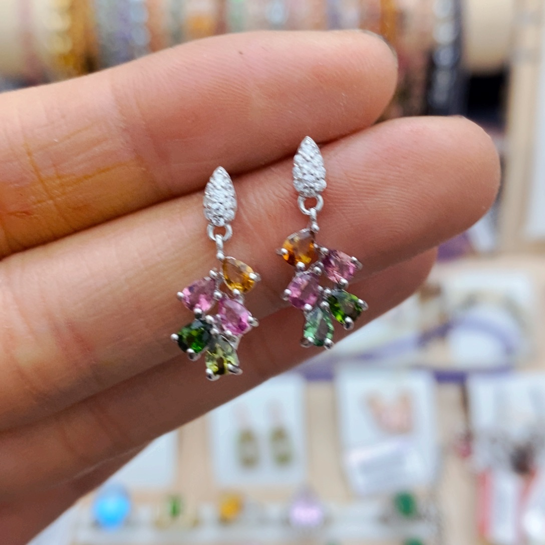 碧玺耳饰银S925镶嵌耳饰