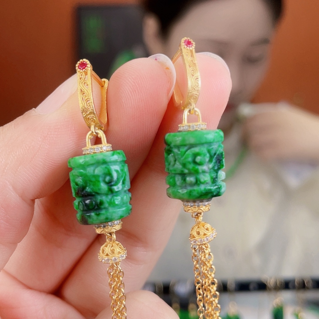 翡翠银S925镶嵌耳饰