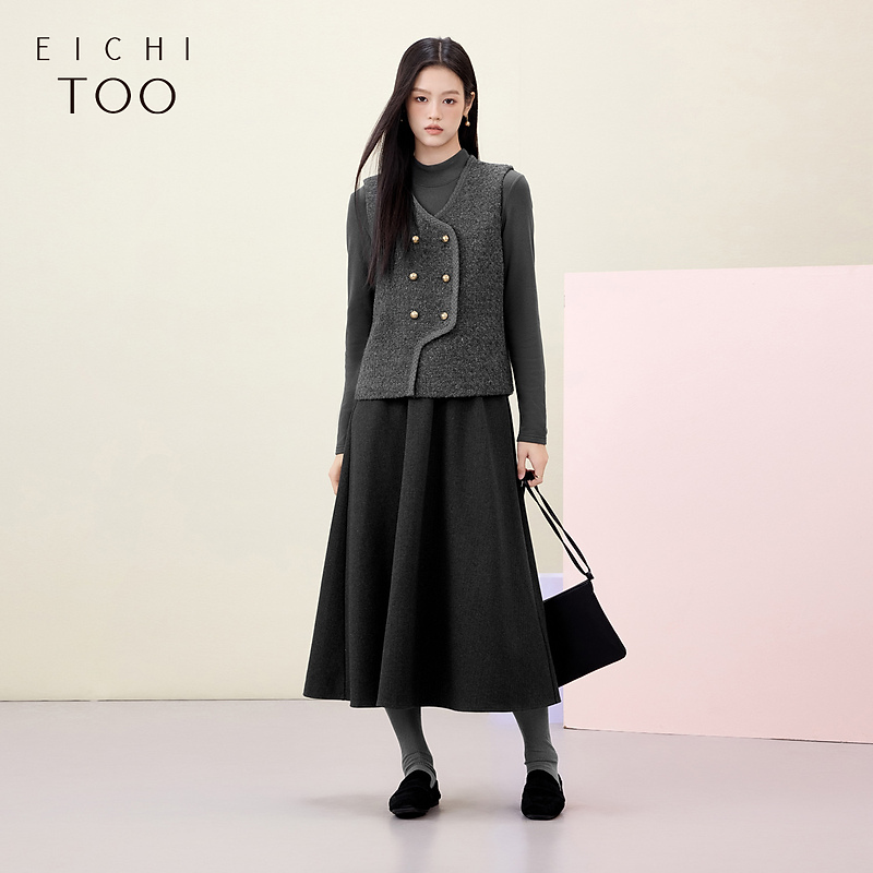 A爱居兔24冬季新款小香风高级灰两件式连衣裙EQLFJ4P001A