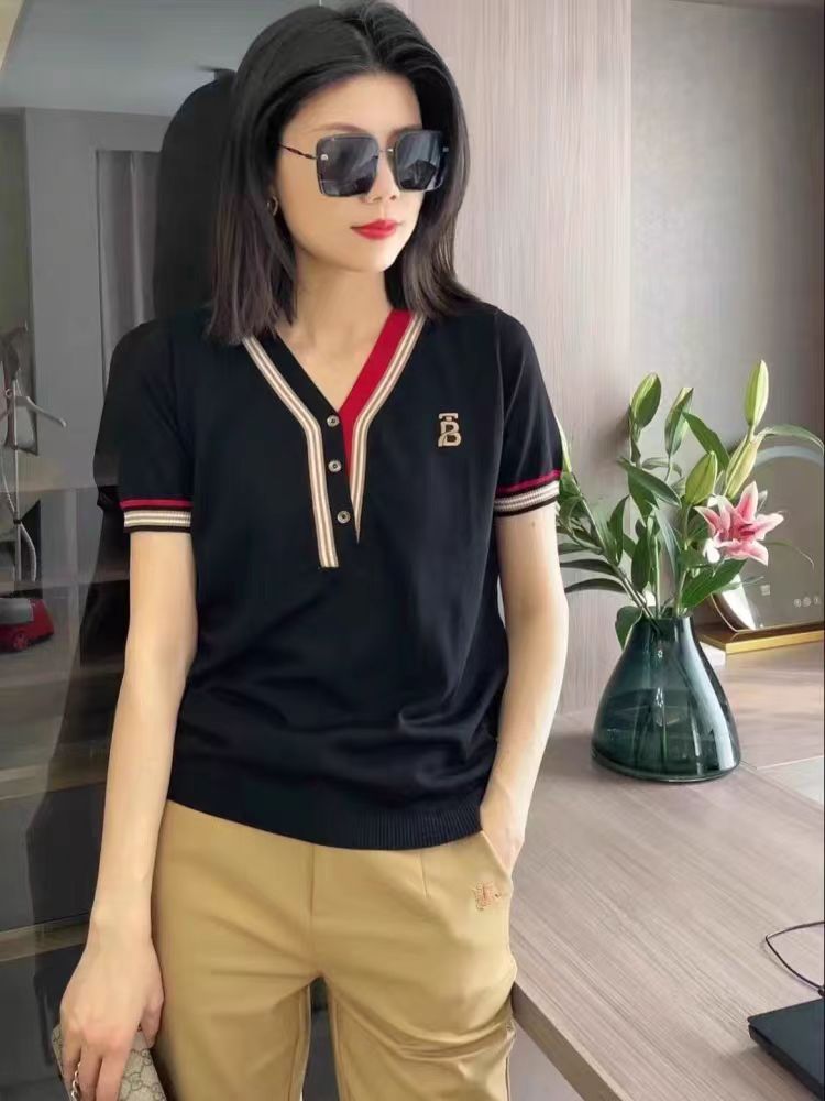 夏季时尚气质V领百搭短袖针织衫女款减龄显瘦上衣