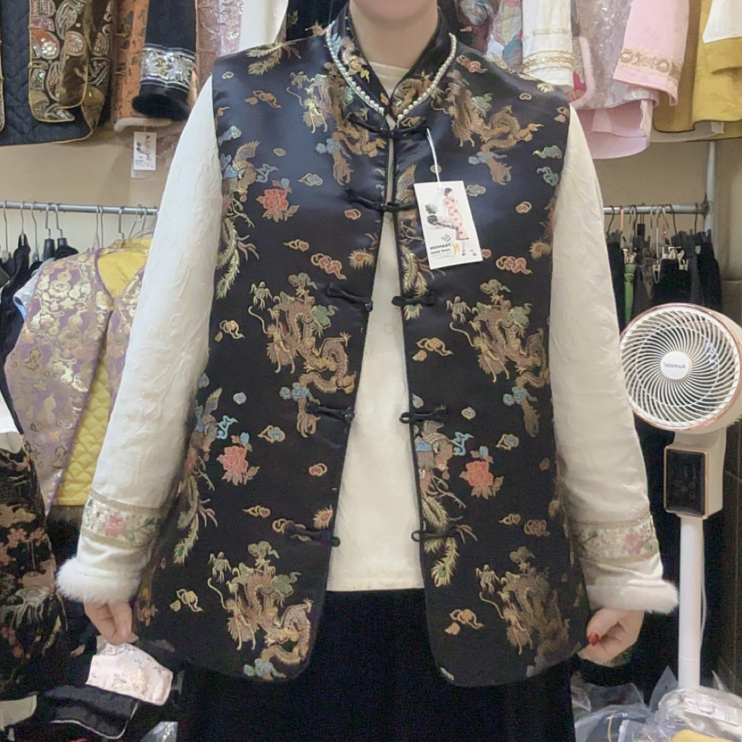 【美钰】秋冬夹棉提花盘扣新中式女马甲国风立领百搭显瘦