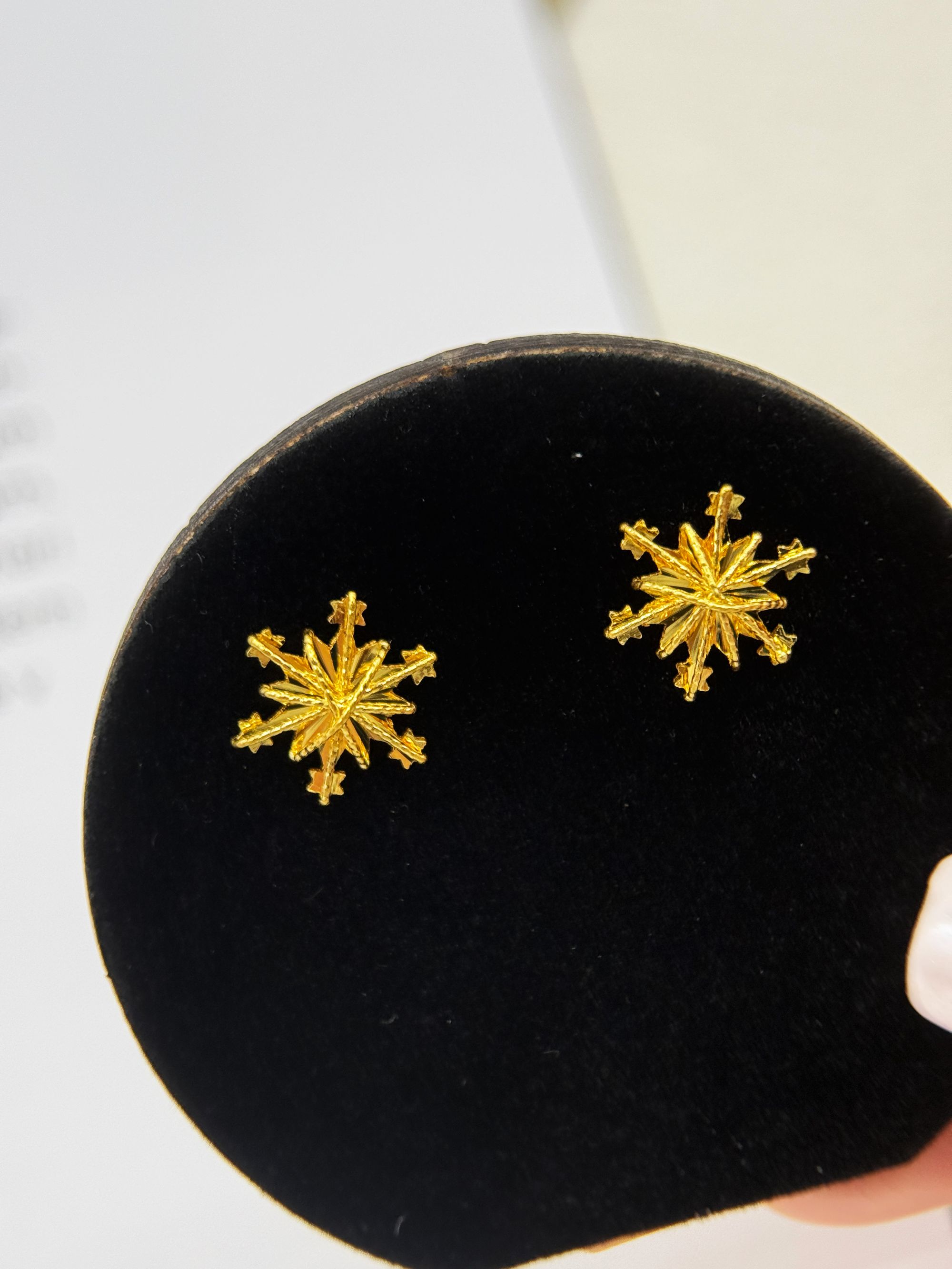 雪花耳钉足金999黄金耳钉@ES110