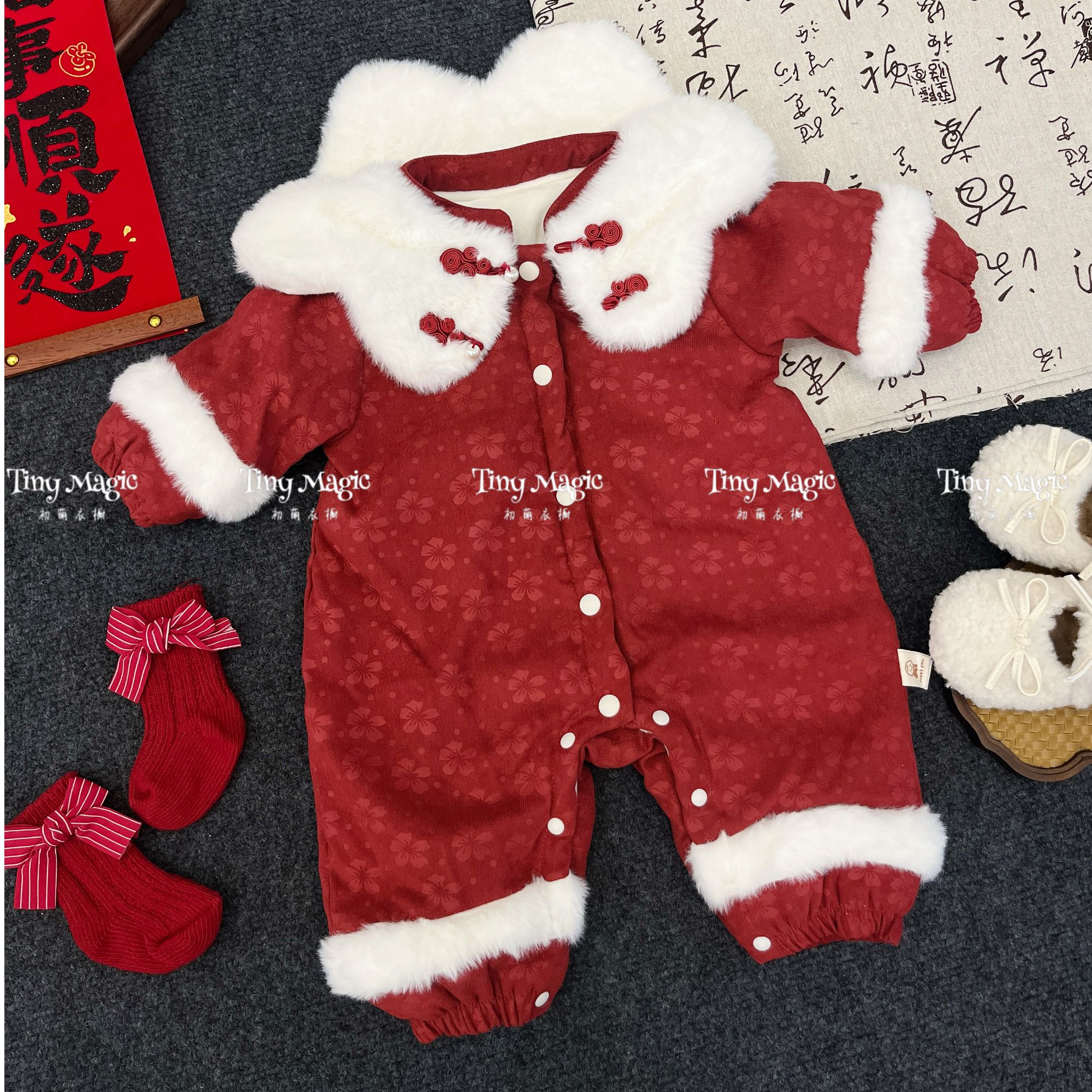 【秋冬】萌萌兔丨中国风拜年服婴儿衣服宝宝外套夹棉加绒连体衣