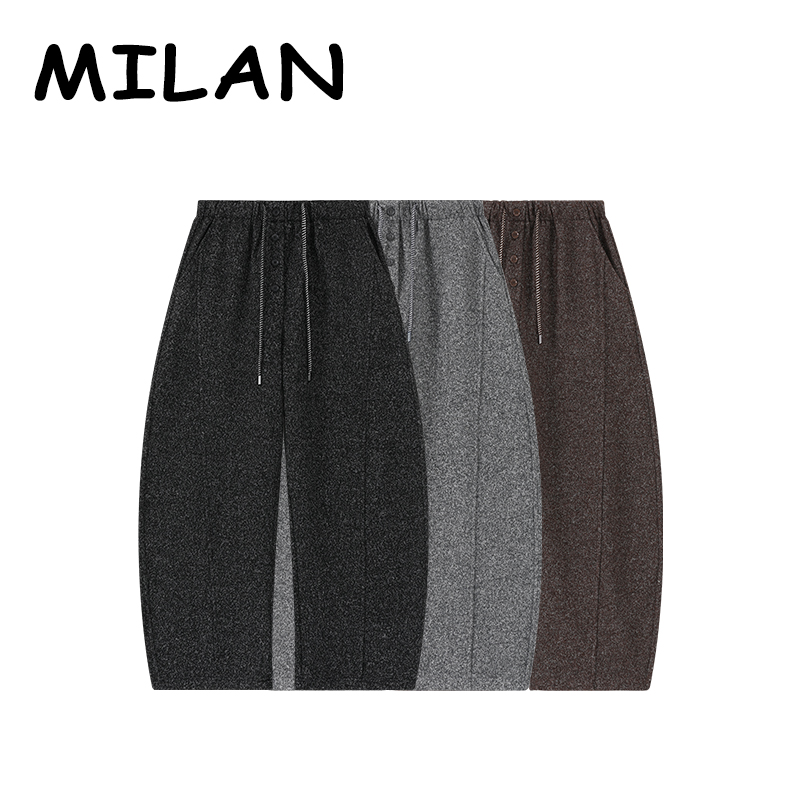 [MILAN]针织弯刀长裤老钱风厚款保暖微弹休闲裤加厚宽松时尚百搭