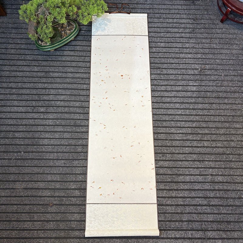 水墨景[红花云龙]32*88半生半熟空白云龙皮纸全绫卷轴