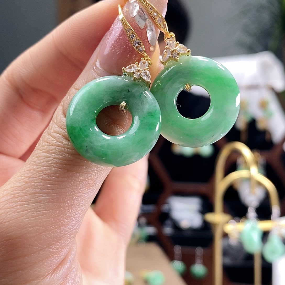 翡翠耳饰银S925镶嵌翡翠