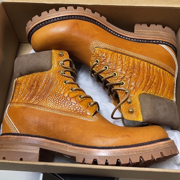 头层牛皮革马皮（革）41焦糖色骆驼皮大黄靴