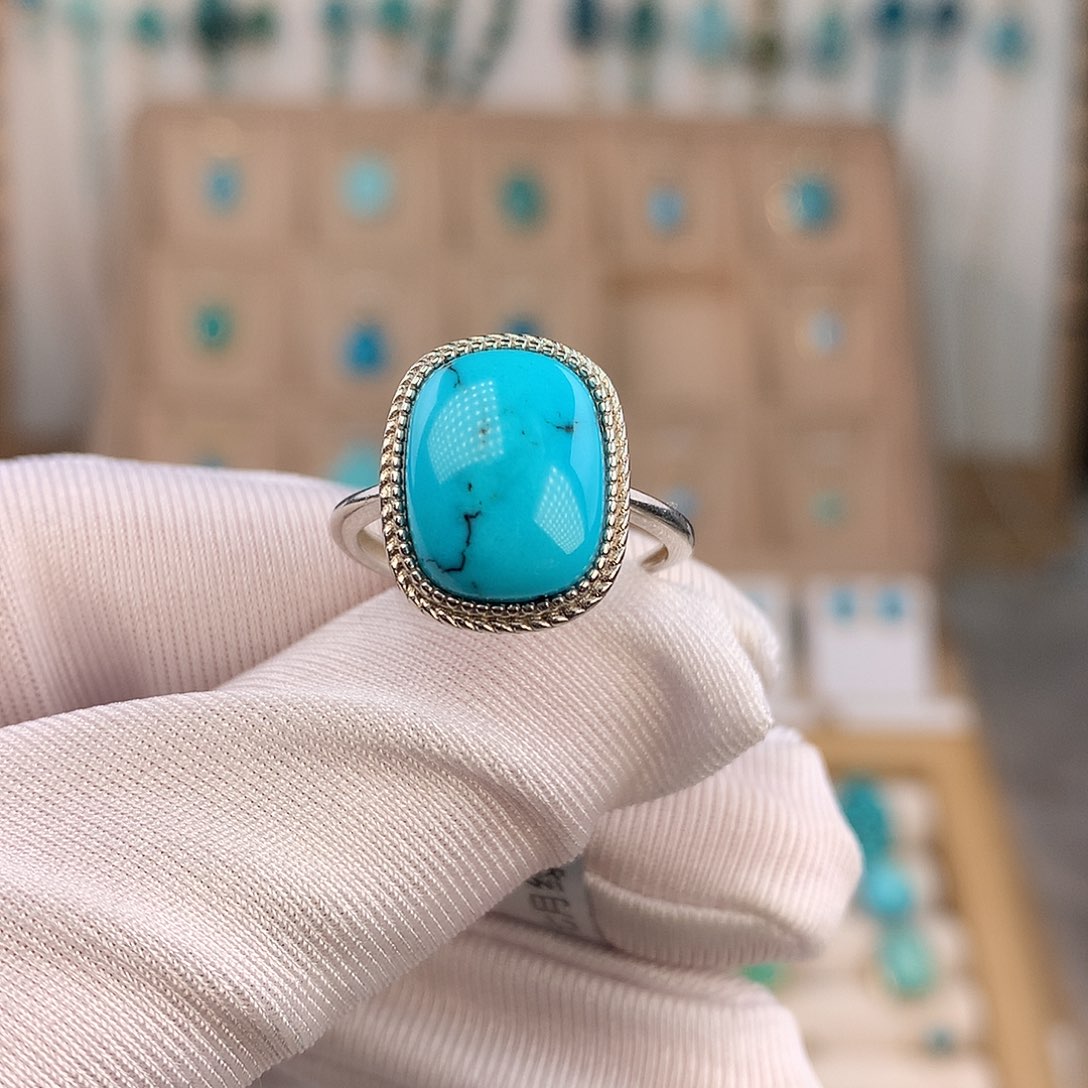 用***6绿松石银S925镶嵌戒指