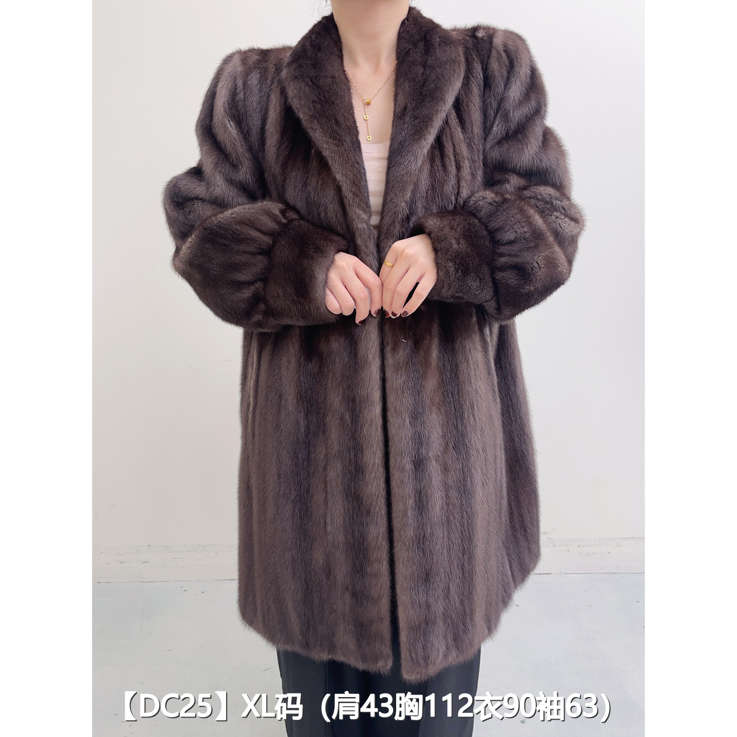 【DC25】XL 拿铁灰长款全抽貂皮水貂外套女 翻领泡泡袖 51025
