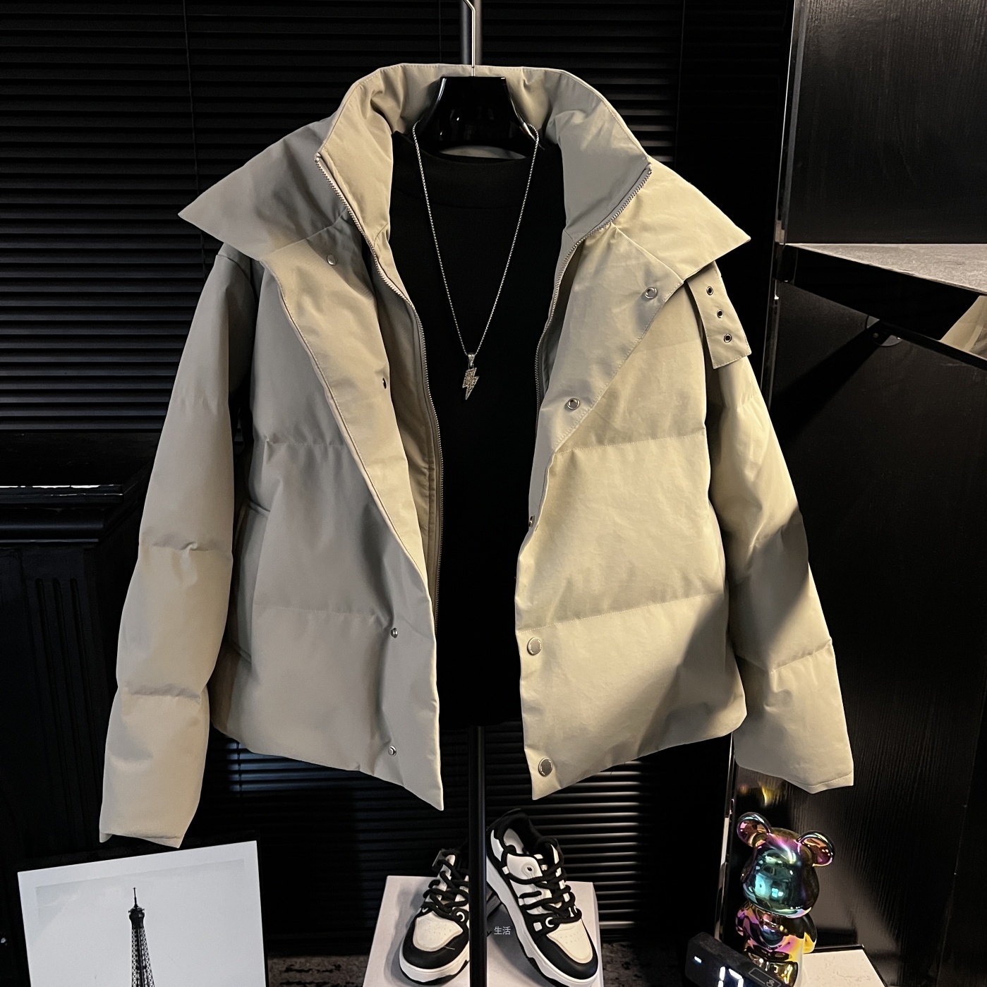 XiXi-冬季男士痞帅立领假两件棉服