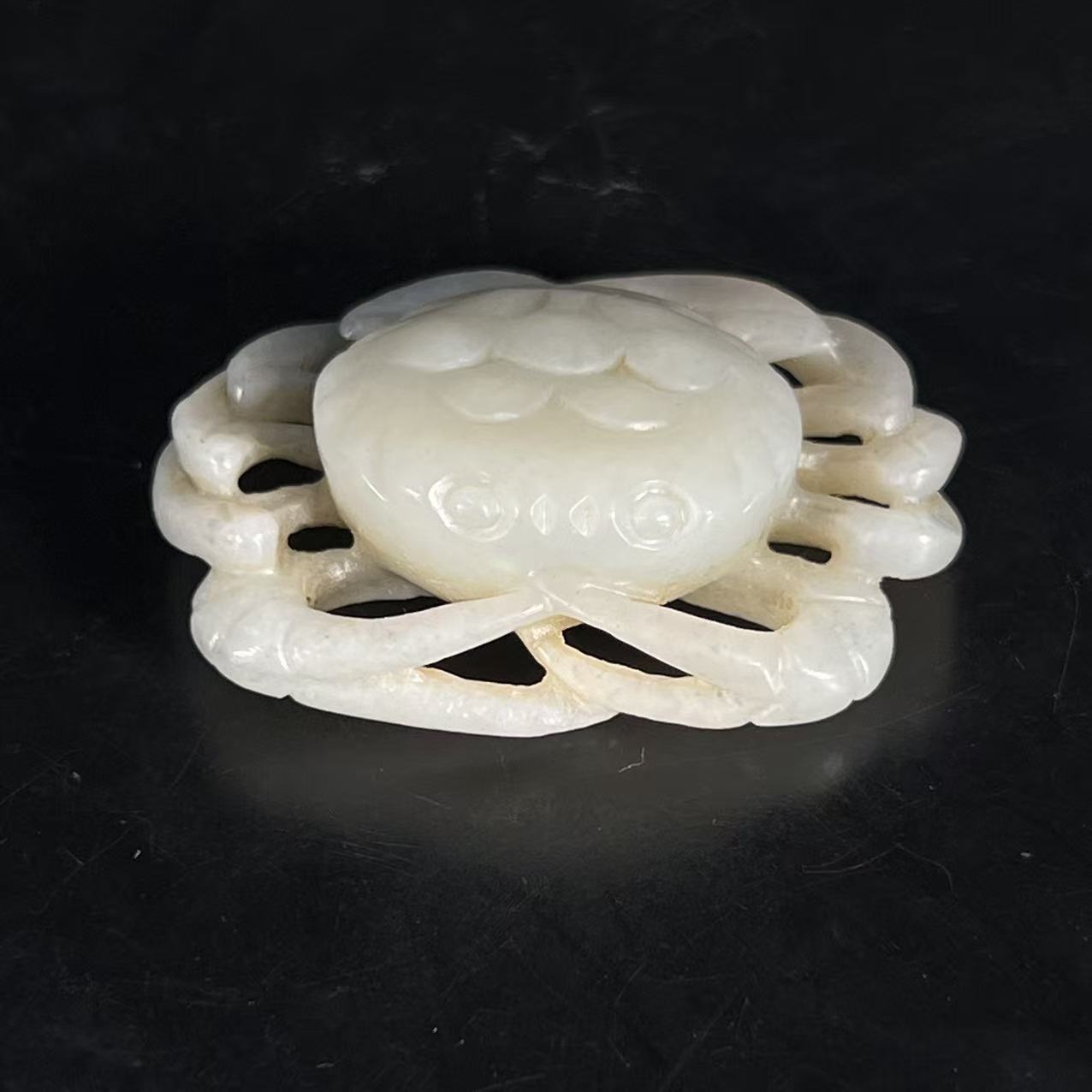 B1972 和田玉雕螃蟹把件 L:5.1cm