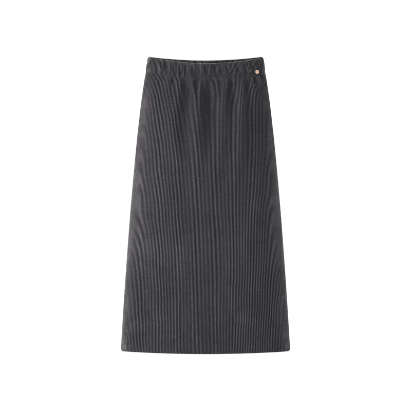 后开叉设计~宽松净版 松紧高腰灯芯绒别致贝壳饰通勤风厚款半裙