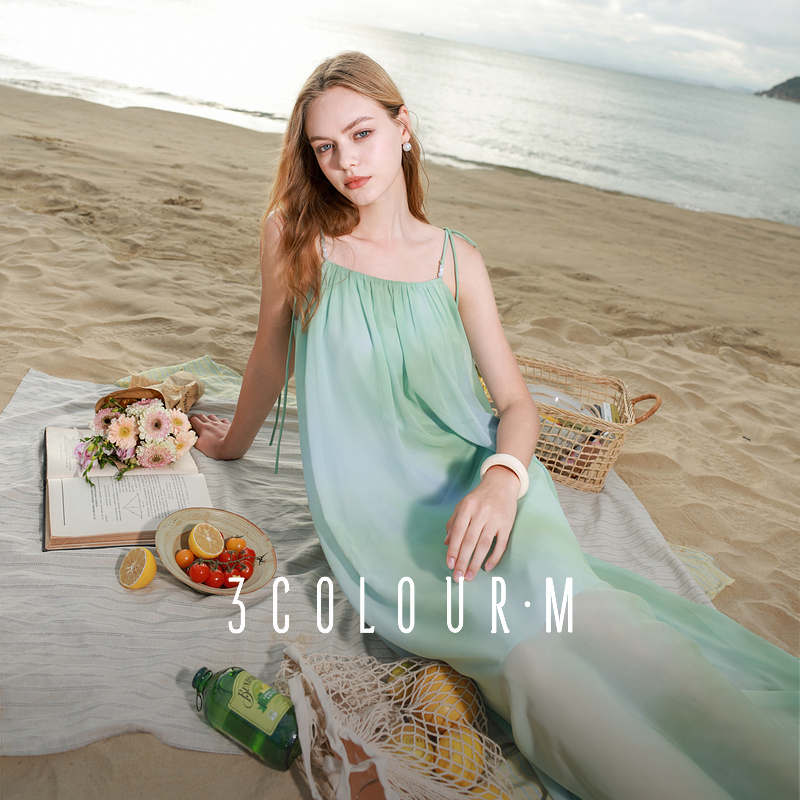 【绿子粉丝】三彩2025夏季新款晕染吊带裙无袖连衣裙宽松A字dbq