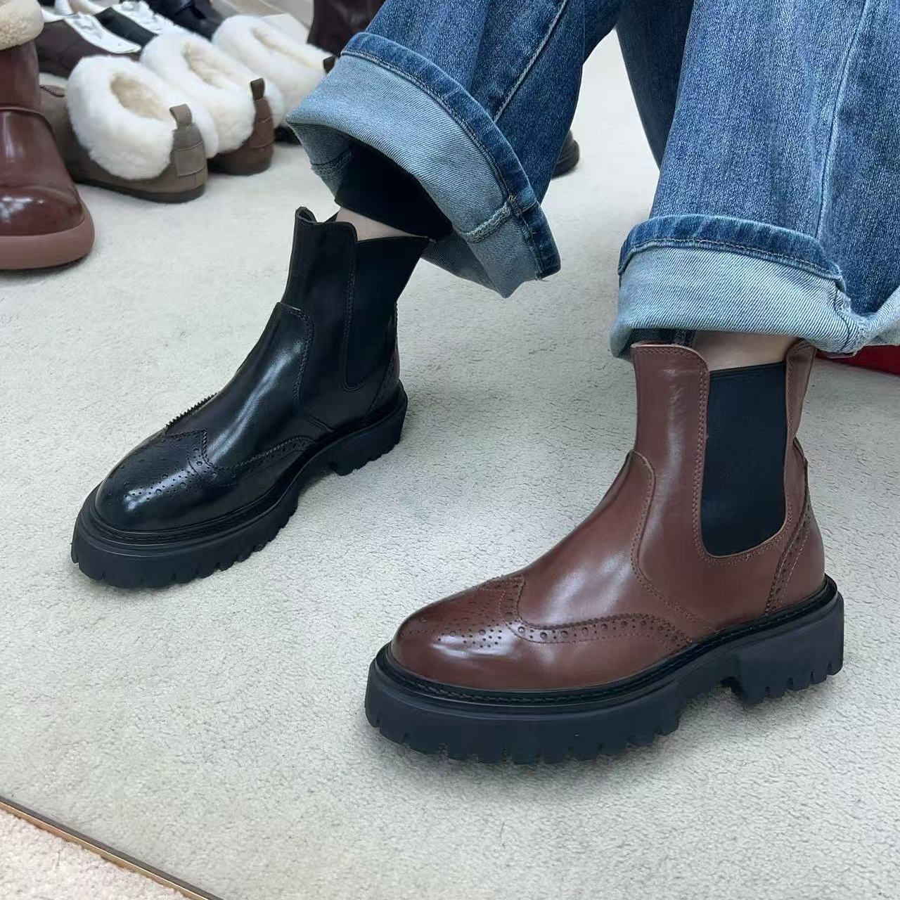  LI AJIGIRL/阿吉女·原创设计 马皮时尚切尔西女靴#0832