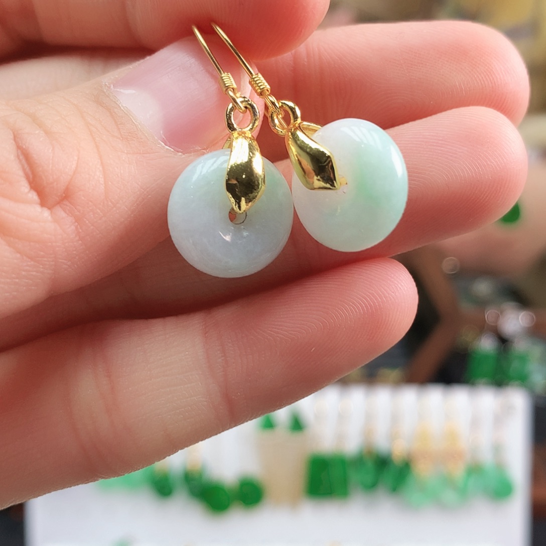 翡翠耳饰银S925镶嵌耳饰