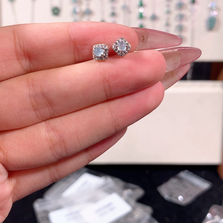 翡翠银S925镶嵌耳饰468白蓝