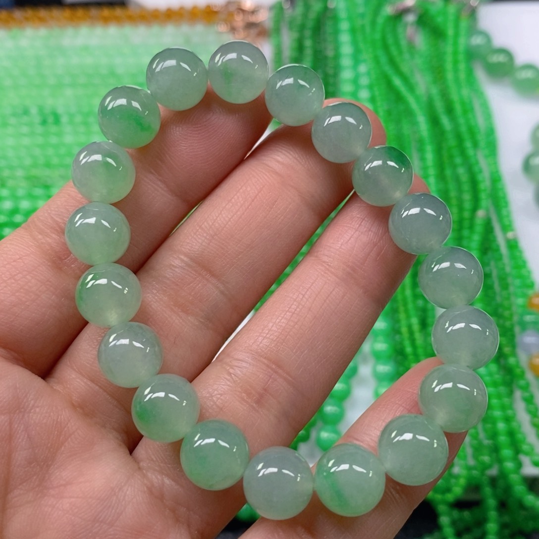 翡翠颈饰未镶嵌缅甸天然翡翠冰晴飘阳绿手链10m' m