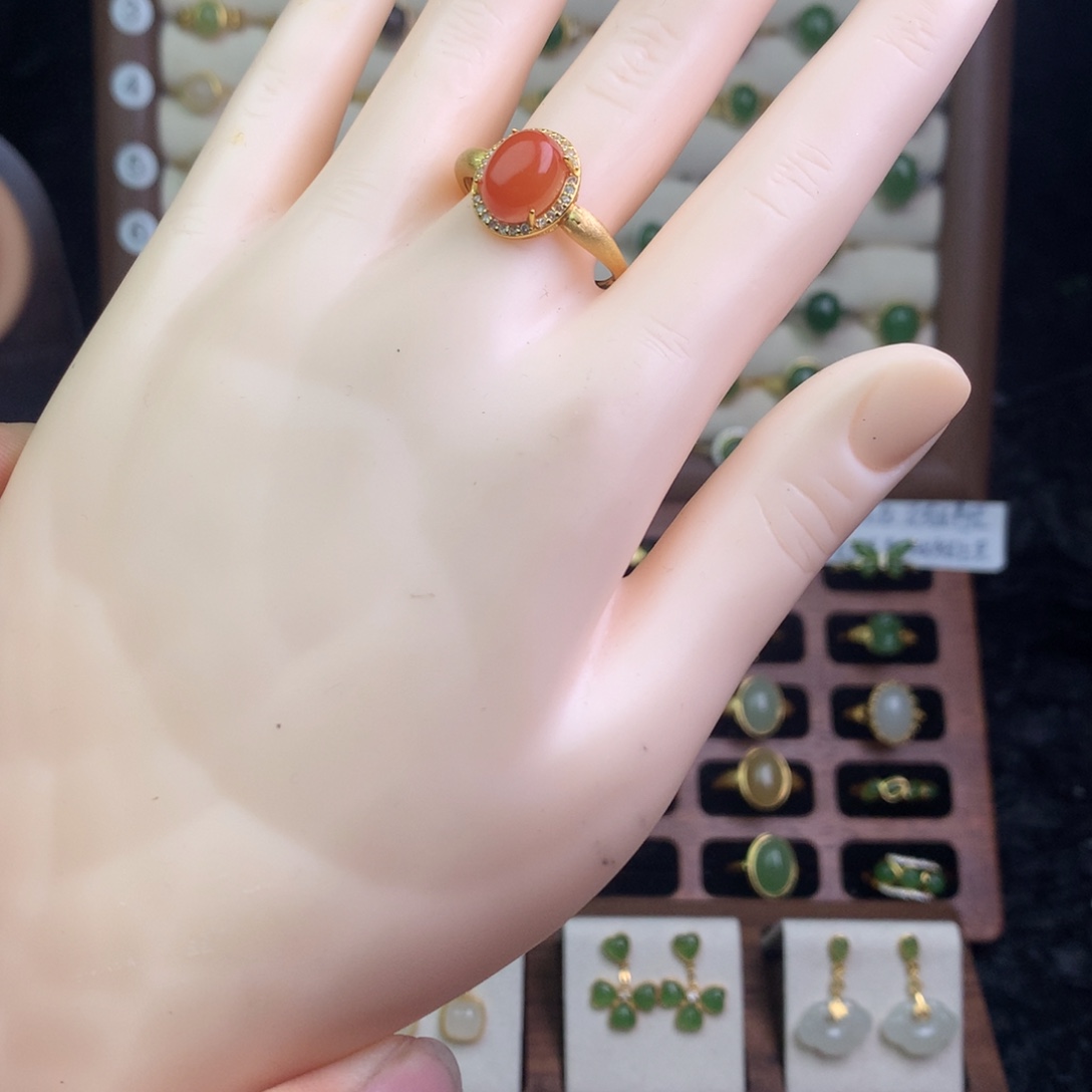 南红玛瑙银S925镶嵌戒指