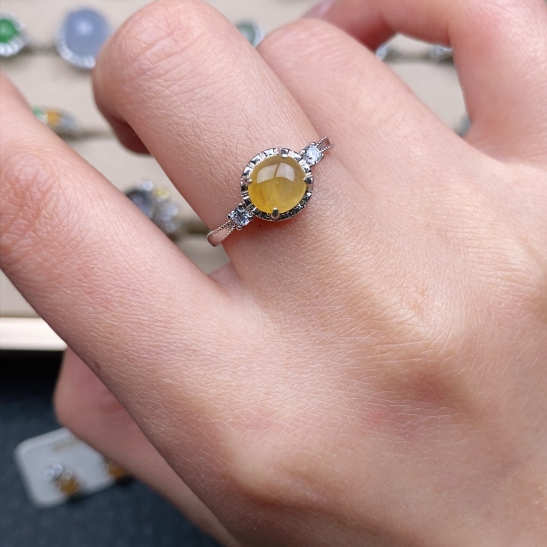 翡翠戒指银S925镶嵌粥***饭天然A货翡翠