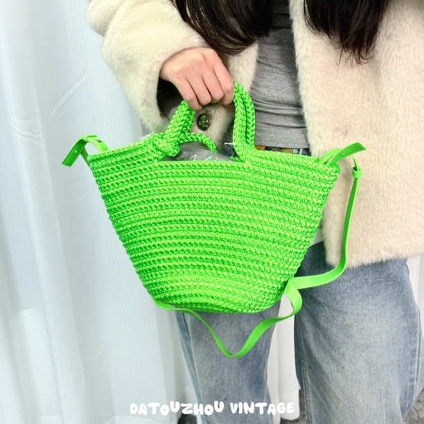 95新 Balenciaga/巴黎世家 荧光绿编织包 手提斜挎包 sq