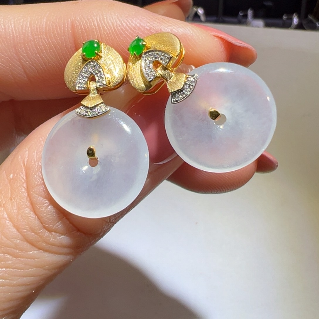 翡翠颈饰18K金镶嵌耳环