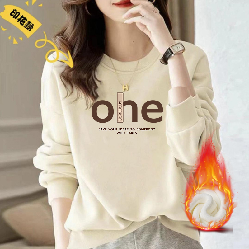 加绒加厚卫衣女2025秋冬季圆领宽松爆款情侣内搭打底衫秋冬长袖YF