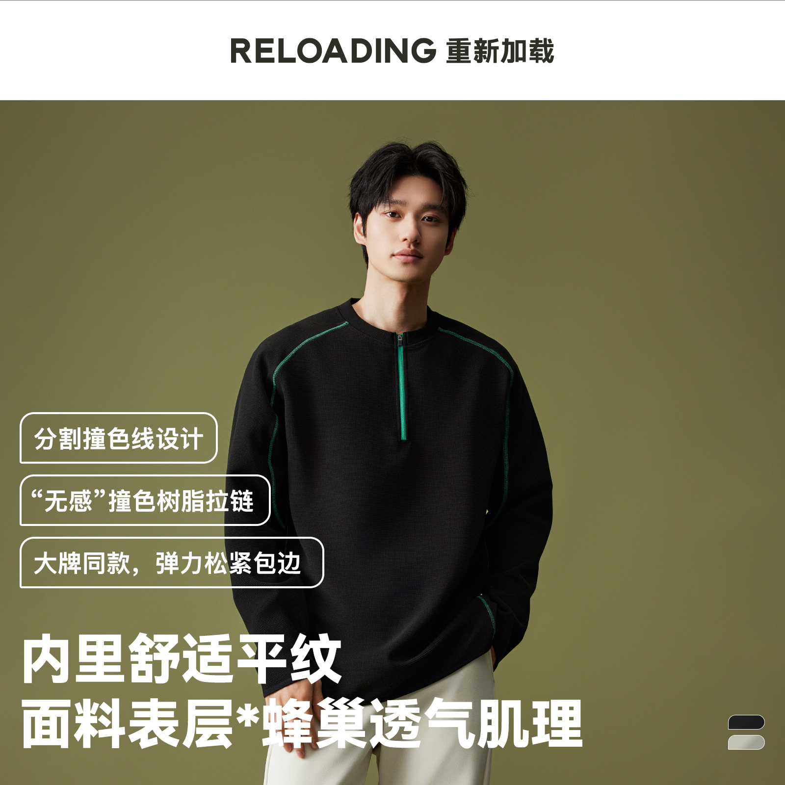 【秋款热销】R+重新加载蜂巢肌理格透气撞色树脂拉链卫衣干净风穿搭