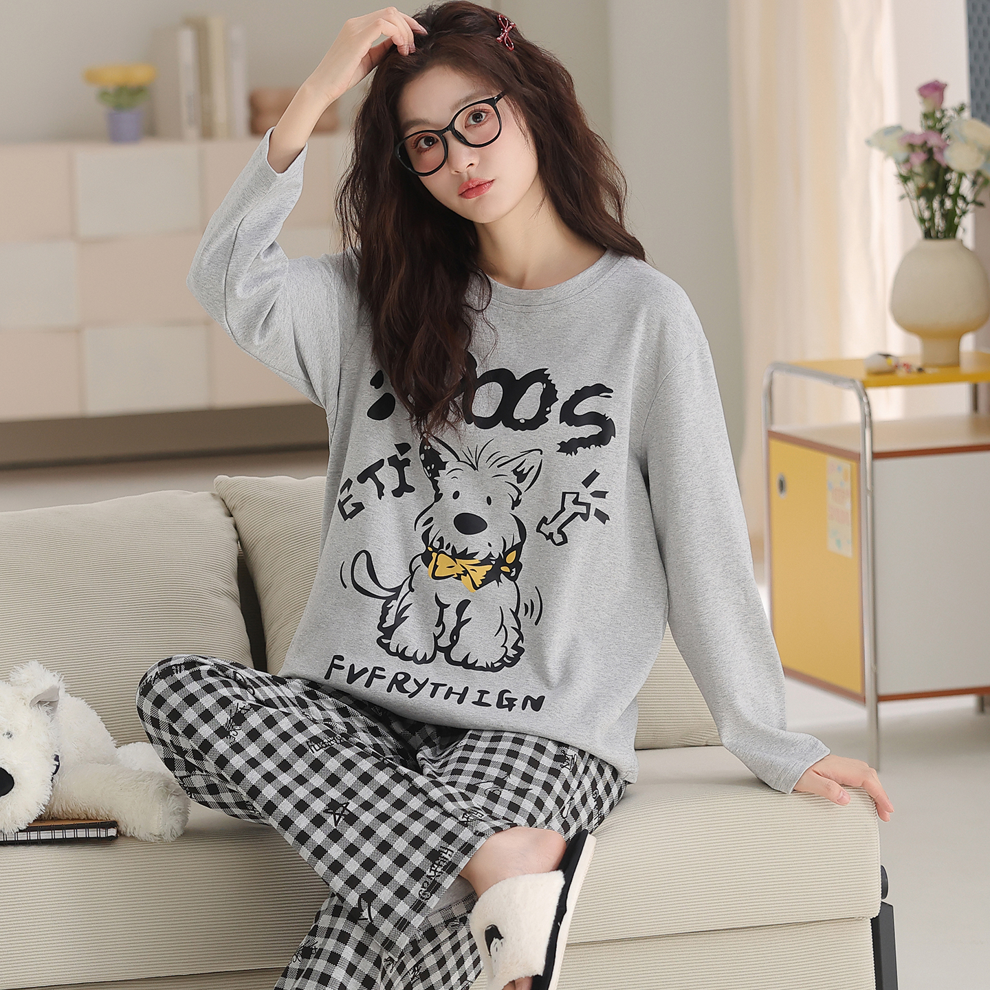 卡之恋长袖40支紧赛精梳双面纯棉西高地可外穿居服【厚款全棉240g】