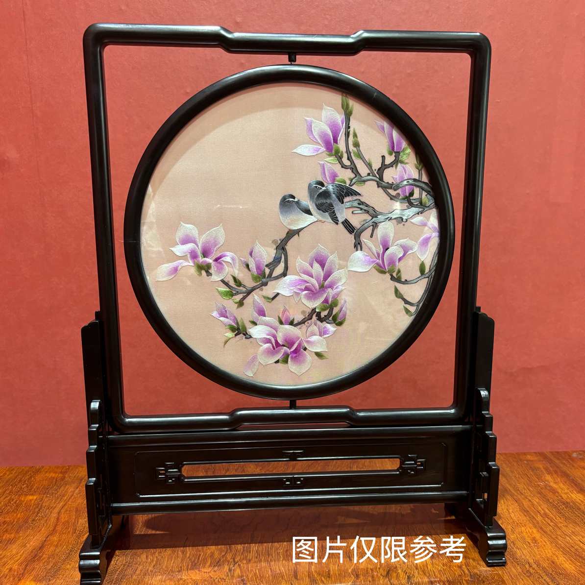 30cm直径精品苏绣双面绣台屏艺术摆件