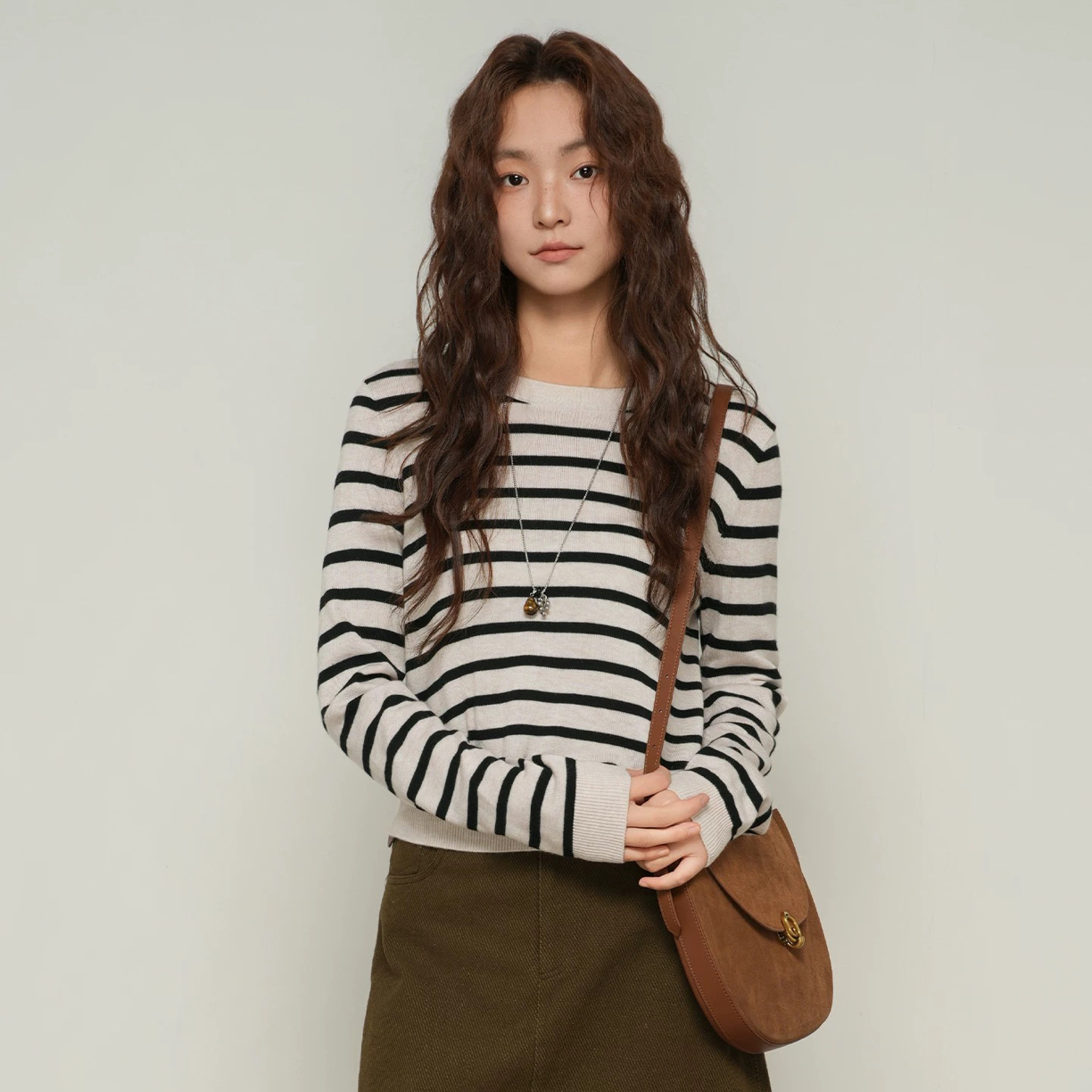 条纹均码针织毛衣