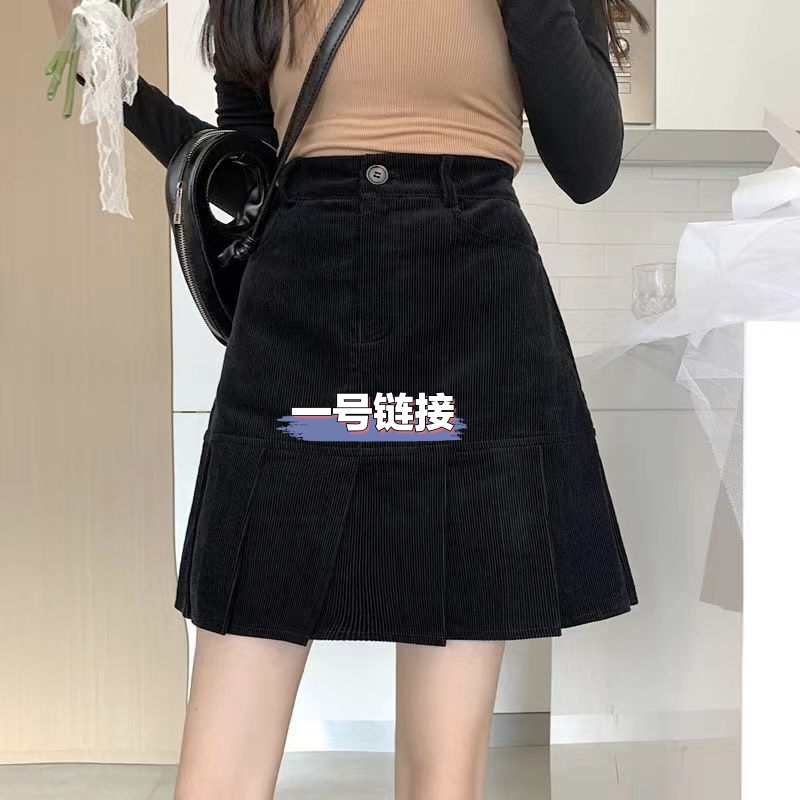 高腰显瘦灯芯绒百褶半身裙秋冬学院风a字包臀短裙