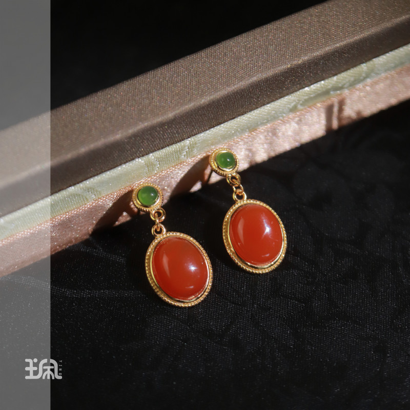 冰桉|南红*耳钉*S925银镀金镶嵌QXA24081017多样性发其一