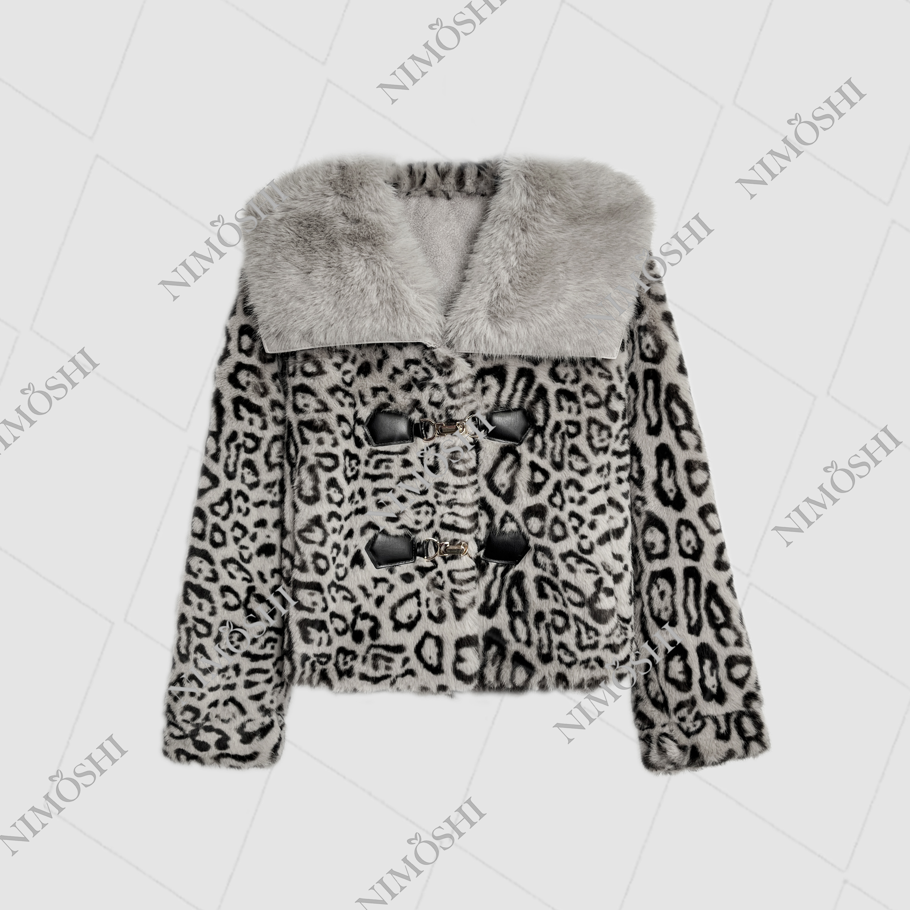 【妮妮】新款气质时尚豹纹毛领韩版短款外套T0045