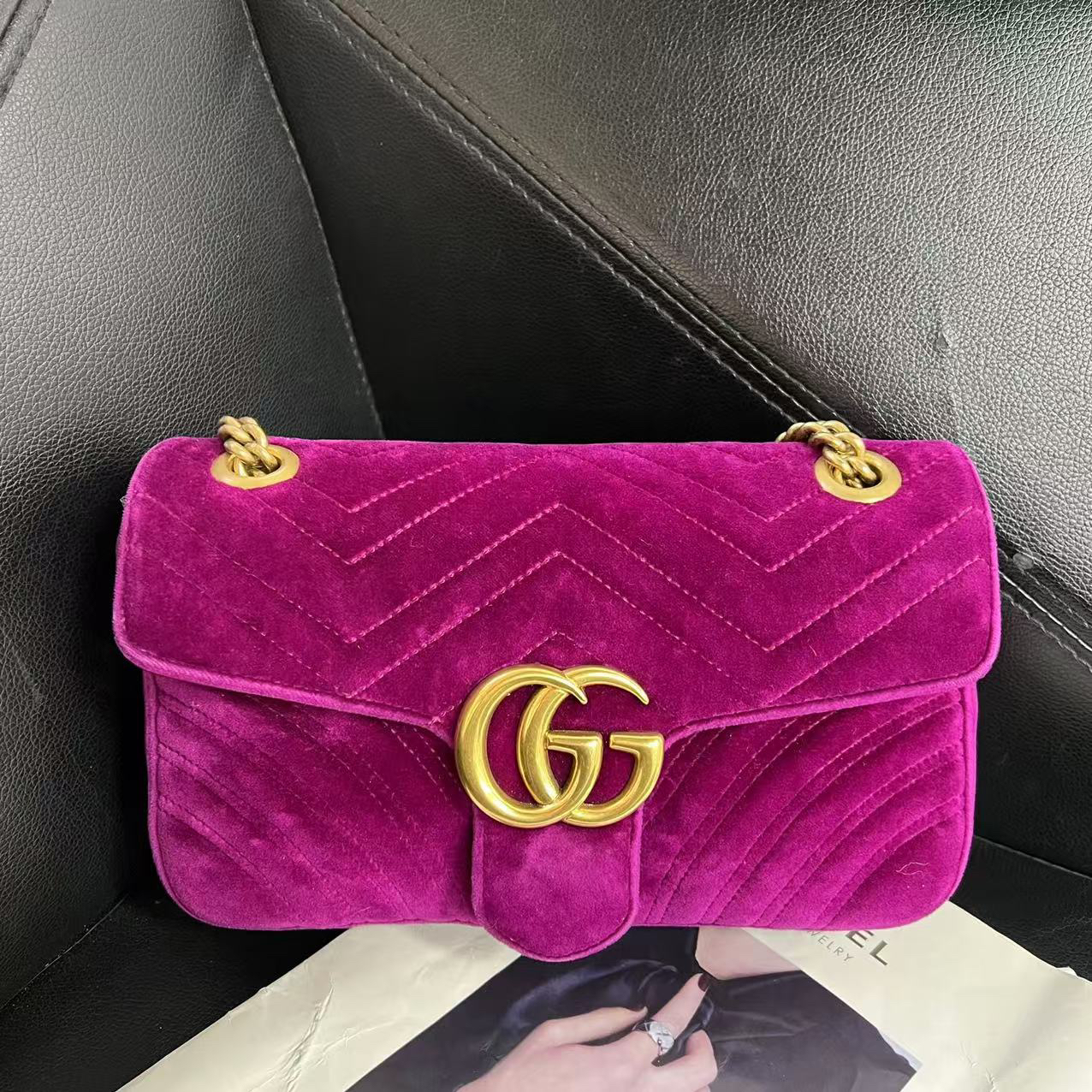 95新 GUCCI/古驰 捐金沉珠/丝绒26马蒙包
