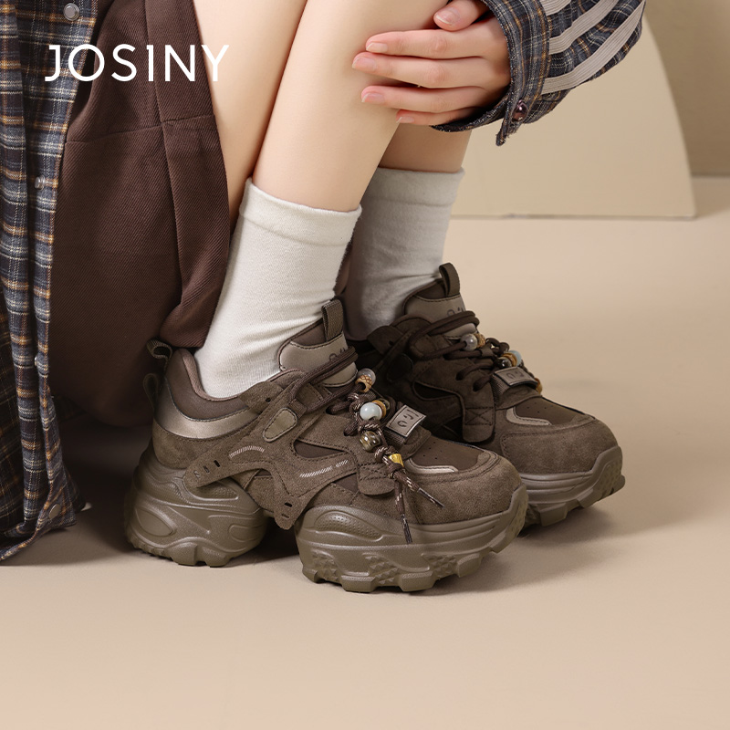 卓诗尼厚底老爹鞋女2025冬季新款加绒百搭增高休闲运动鞋跑步鞋女