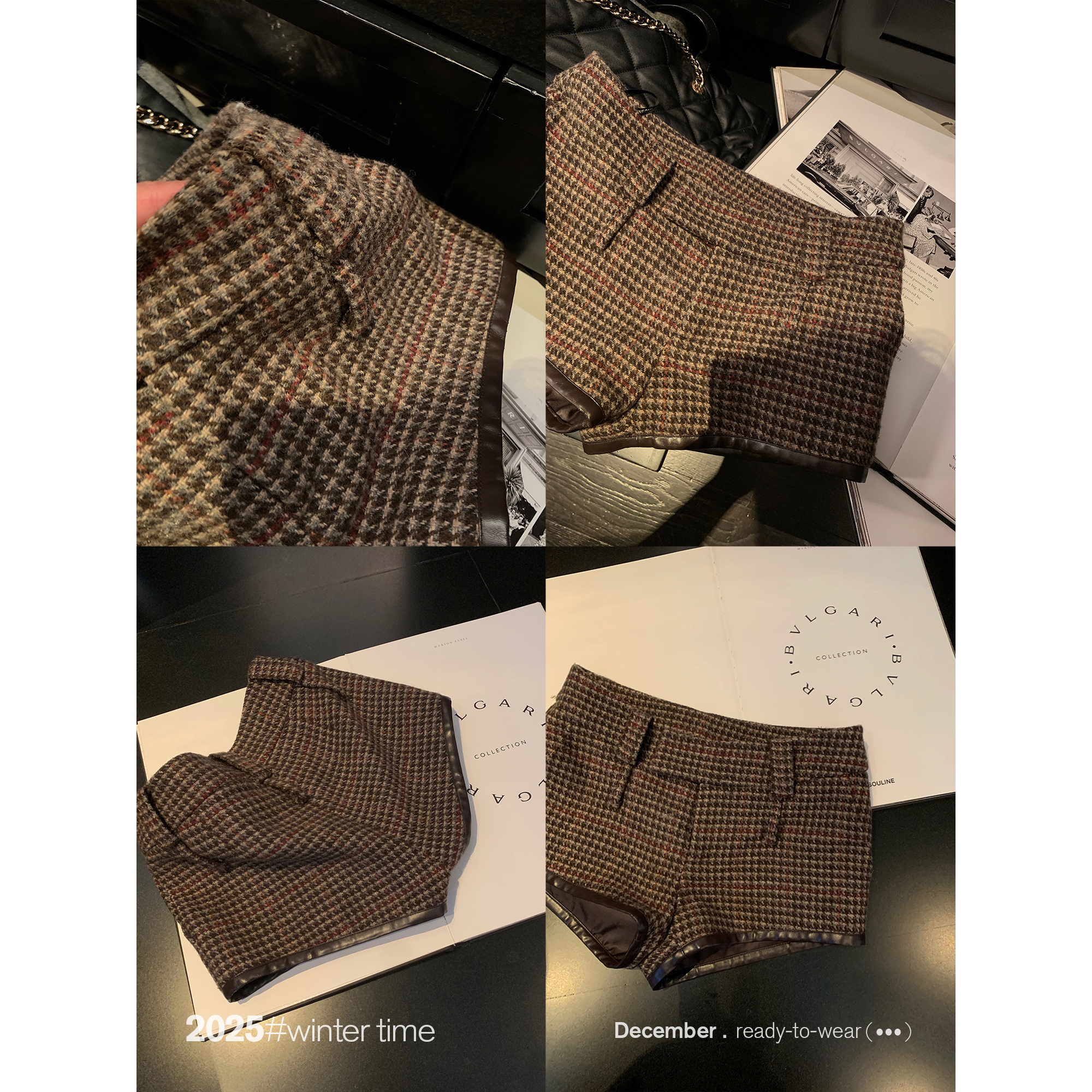 SUNONEONE【12.23 20:00】绵羊毛千鸟格对格工艺修身毛呢短裤H1377K