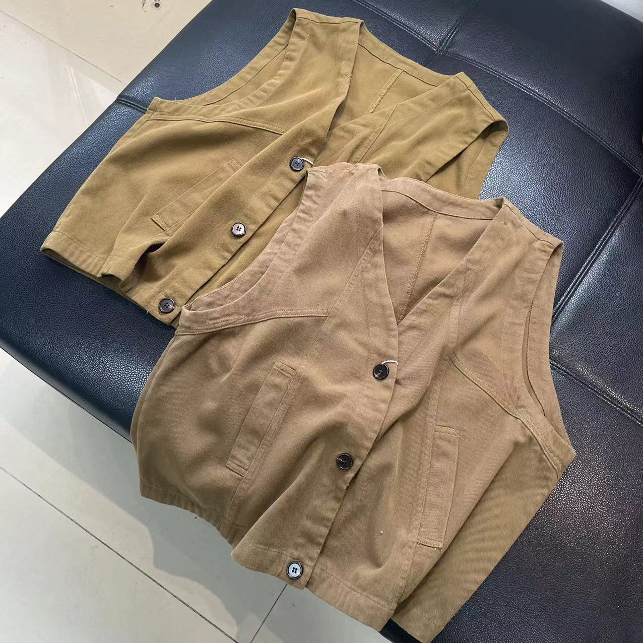 CS150春装新款水洗做旧日单高品质纯色纱卡厚实马甲女士